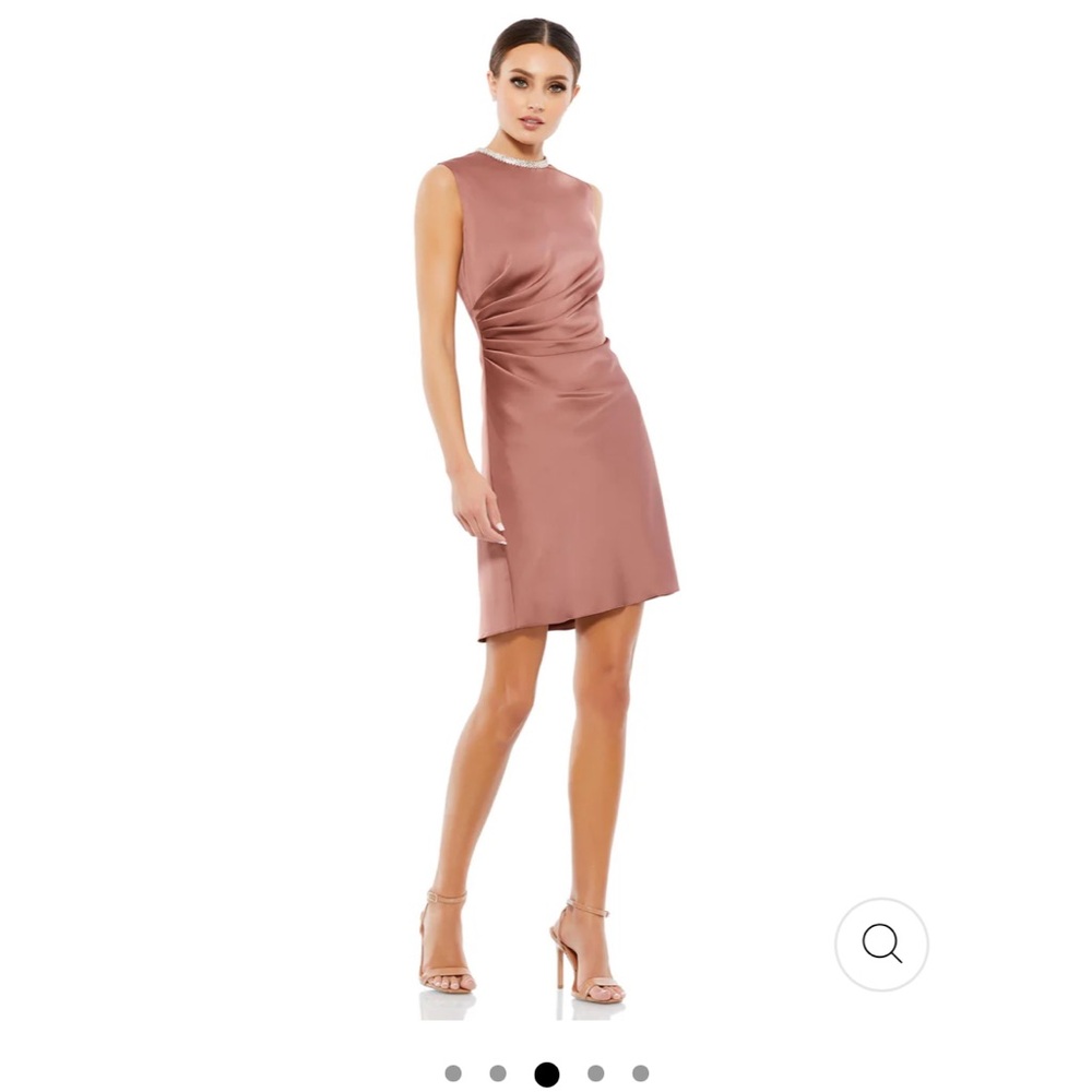 Mac Duggal Rhinestone Neckline Draped Mini Dress